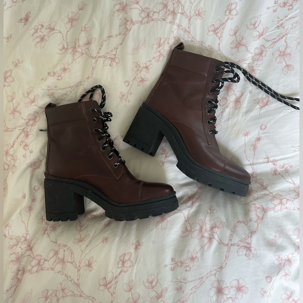 M. Gemi Brown Leather Lace Up Boots